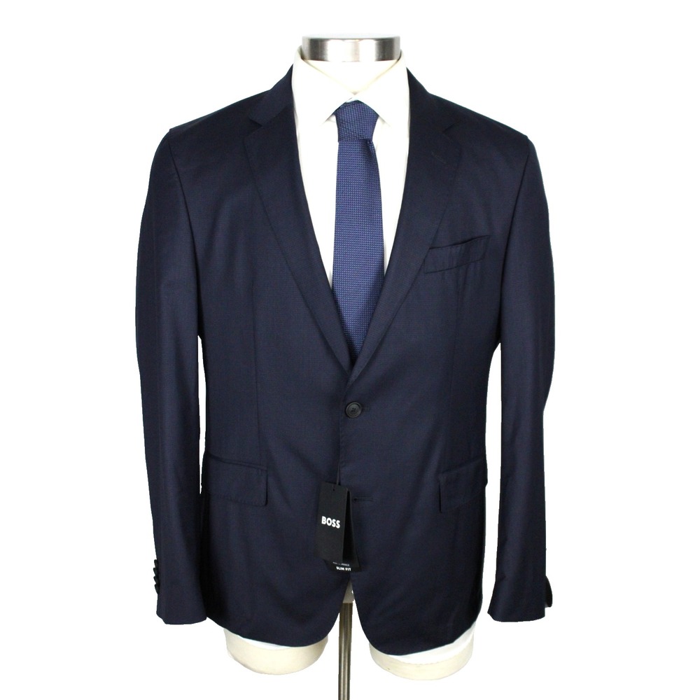 Hugo Boss Huge Performance Suit 42 S Mens Slim Fit Navy Wool Stretch 2 Piece